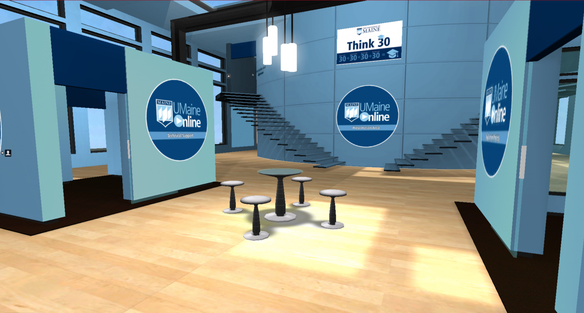 Screenshot of the virtual info session with Think 30 and UMaine Online logos
