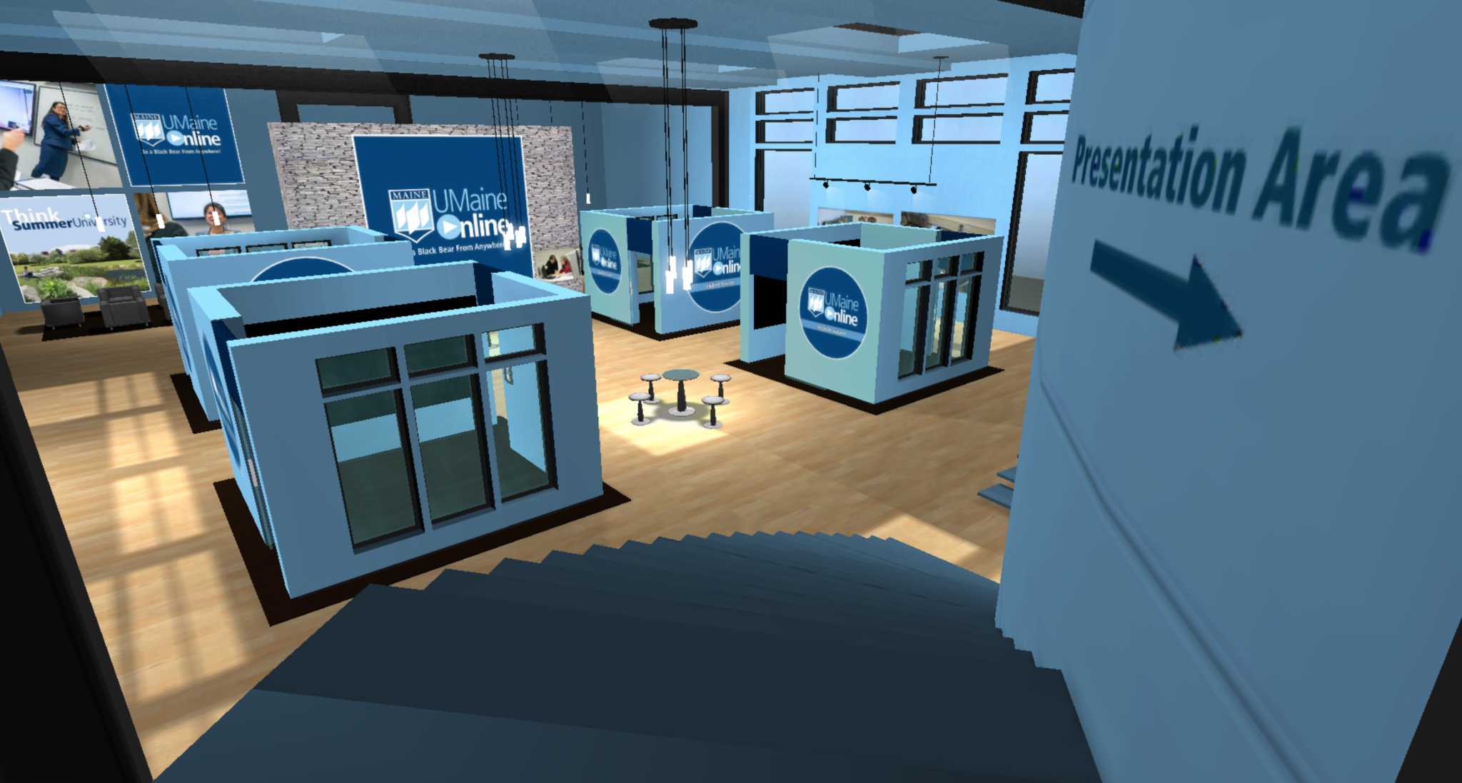 Screenshot of the virtual info session with an animated room