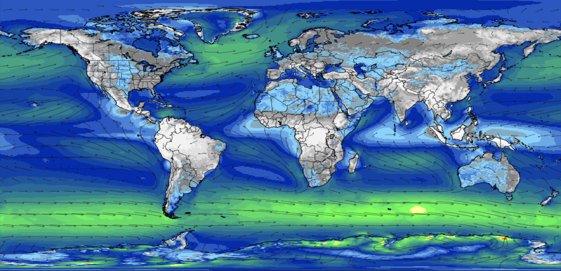 Map of wind patterns around the globe.