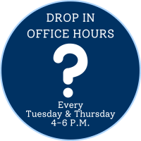 Drop in office hours, every Tuesday & Thursday at 4-6 p.m.