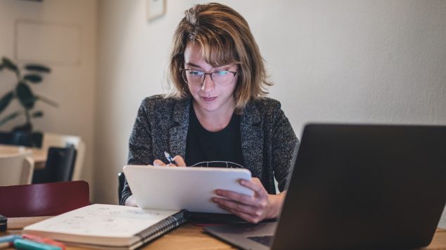 Student working on a laptop