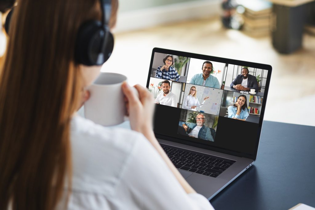 A stock image of a woman on a video call