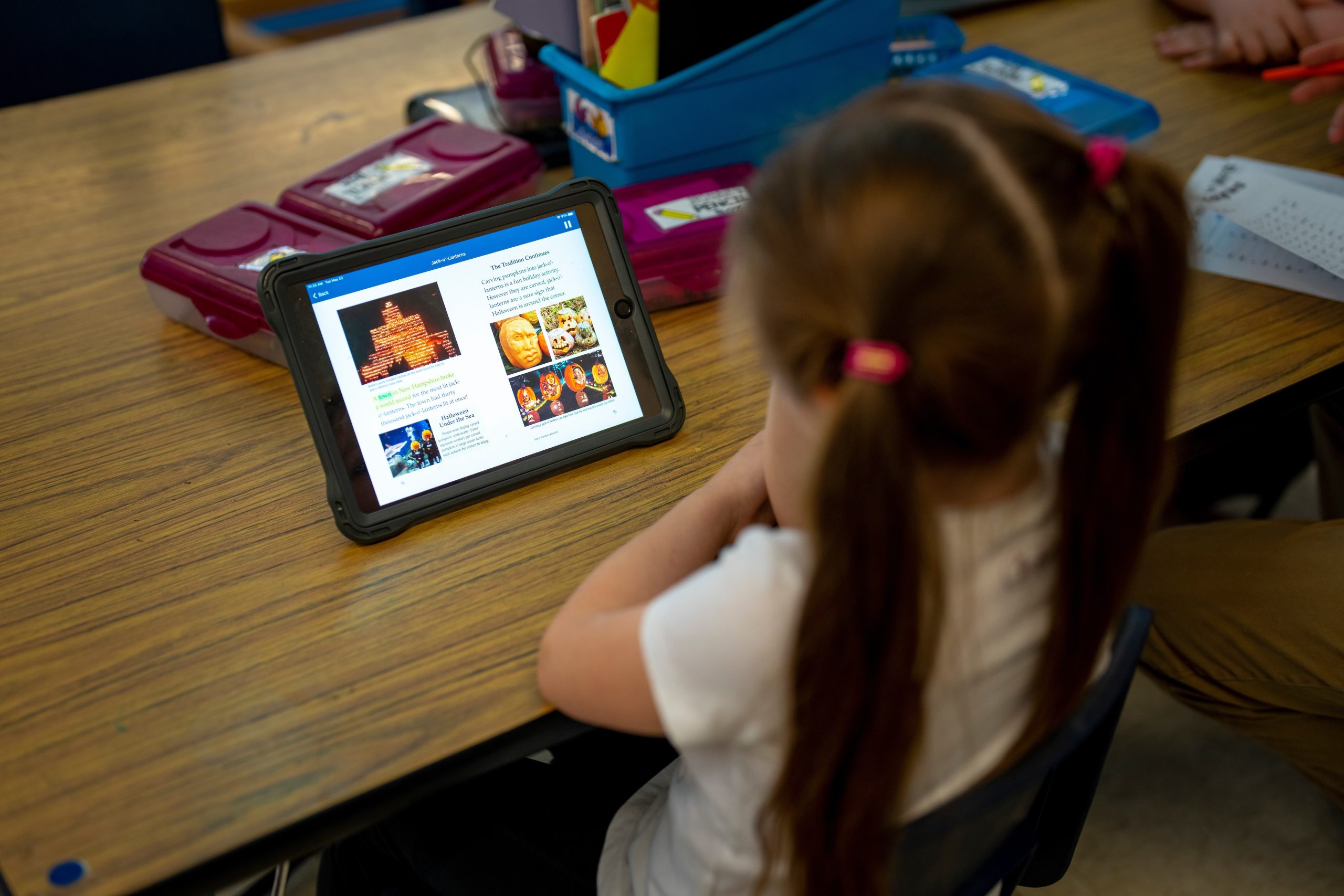 Young students works on a tablet