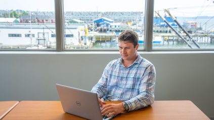 Student using laptop