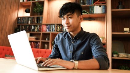 Student working on a laptop