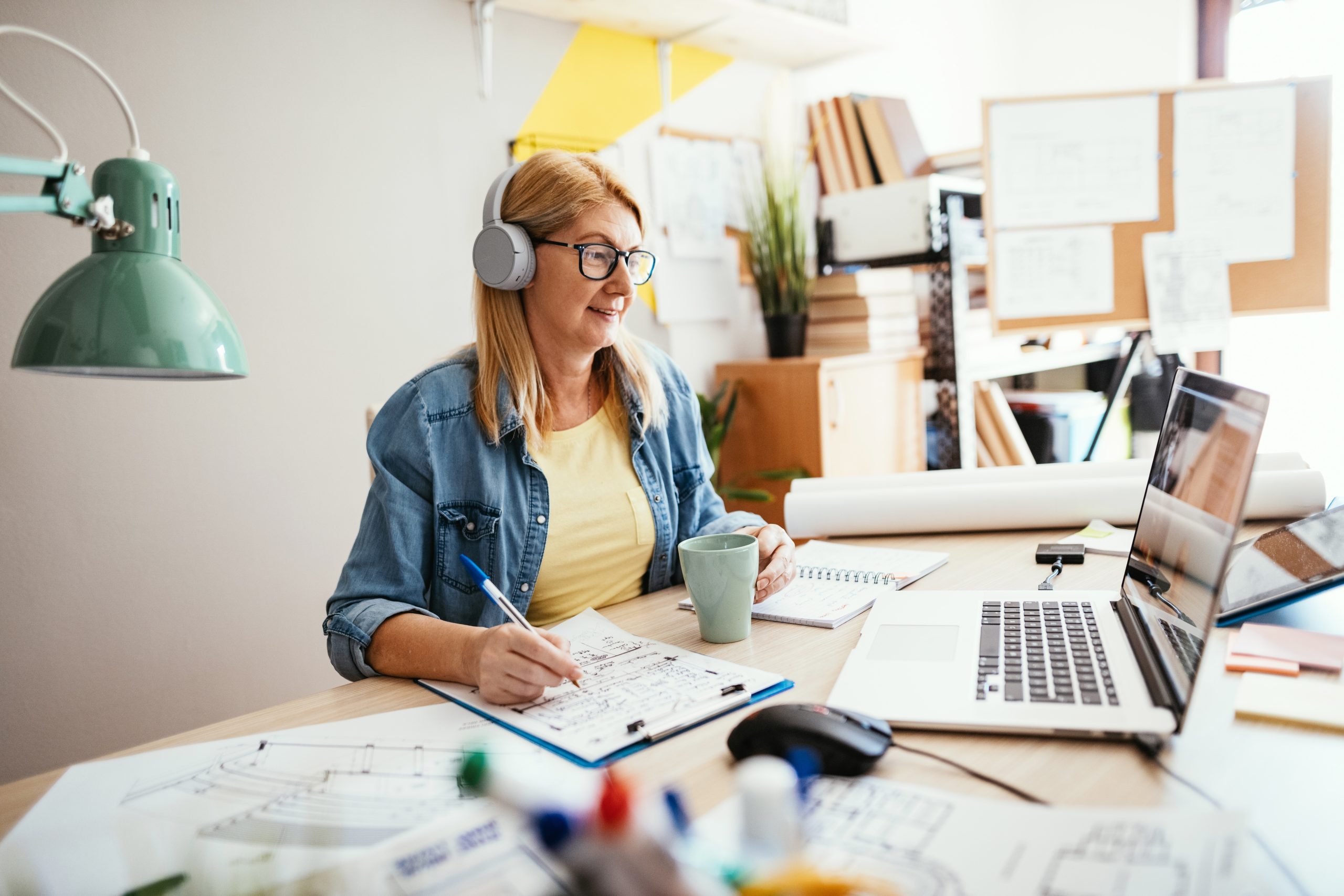 Person taking online classes at home